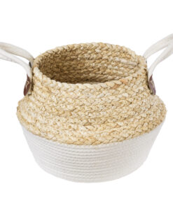 Alternative view of GloboStar® Artificial Garden KIMOLOS 20310 Διακοσμητικό Πλεκτό Καλάθι - Κασπώ Γλάστρα - Flower Pot Μπεζ με Λευκό Φ22cm x Υ26cm