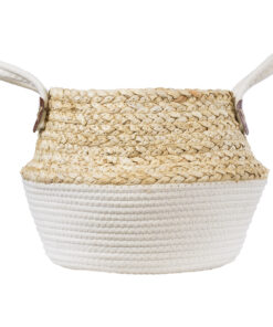 GloboStar® Artificial Garden KIMOLOS 20310 Διακοσμητικό Πλεκτό Καλάθι - Κασπώ Γλάστρα - Flower Pot Μπεζ με Λευκό Φ22cm x Υ26cm 13 20310 4