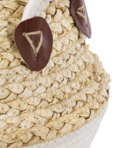 GloboStar® Artificial Garden KIMOLOS 20310 Διακοσμητικό Πλεκτό Καλάθι - Κασπώ Γλάστρα - Flower Pot Μπεζ με Λευκό Φ22cm x Υ26cm 15 20310 6