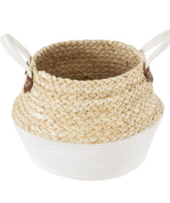 Alternative view of GloboStar® Artificial Garden KIMOLOS 20311 Διακοσμητικό Πλεκτό Καλάθι - Κασπώ Γλάστρα - Flower Pot Μπεζ με Λευκό Φ29cm x Υ30cm