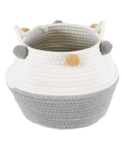 Alternative view of GloboStar® Artificial Garden KYTHNOS 20312 Διακοσμητικό Πλεκτό Καλάθι - Κασπώ Γλάστρα - Flower Pot Γκρι με Λευκό Φ20cm x Υ18cm