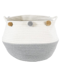 GloboStar® GloboStar® Artificial Garden KYTHNOS 20313 Διακοσμητικό Πλεκτό Καλάθι - Κασπώ Γλάστρα - Flower Pot Γκρι με Λευκό Φ25cm x Υ24cm