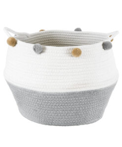 GloboStar® GloboStar® Artificial Garden KYTHNOS 20314 Διακοσμητικό Πλεκτό Καλάθι - Κασπώ Γλάστρα - Flower Pot Γκρι με Λευκό Φ29cm x Υ28cm
