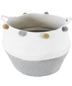 Alternative view of GloboStar® Artificial Garden KYTHNOS 20314 Διακοσμητικό Πλεκτό Καλάθι - Κασπώ Γλάστρα - Flower Pot Γκρι με Λευκό Φ29cm x Υ28cm