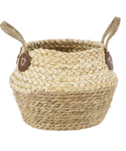 GloboStar® GloboStar® Artificial Garden ANDROS 20315 Διακοσμητικό Πλεκτό Καλάθι - Κασπώ Γλάστρα - Flower Pot Καφέ με Μπεζ Φ18cm x Υ21cm