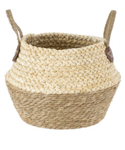GloboStar® GloboStar® Artificial Garden ANDROS 20316 Διακοσμητικό Πλεκτό Καλάθι - Κασπώ Γλάστρα - Flower Pot Καφέ με Μπεζ Φ22cm x Υ26cm