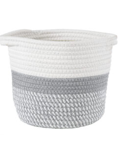 GloboStar® GloboStar® Artificial Garden POSITANO 20318 Διακοσμητικό Πλεκτό Καλάθι - Κασπώ Γλάστρα - Flower Pot Γκρι με Λευκό Φ20cm x Υ20cm