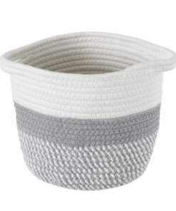 Alternative view of GloboStar® Artificial Garden POSITANO 20318 Διακοσμητικό Πλεκτό Καλάθι - Κασπώ Γλάστρα - Flower Pot Γκρι με Λευκό Φ20cm x Υ20cm