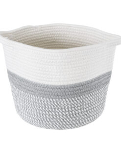 Alternative view of GloboStar® Artificial Garden POSITANO 20319 Διακοσμητικό Πλεκτό Καλάθι - Κασπώ Γλάστρα - Flower Pot Γκρι με Λευκό Φ25cm x Υ25cm