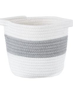 GloboStar® GloboStar® Artificial Garden KEFALONIA 20321 Διακοσμητικό Πλεκτό Καλάθι - Κασπώ Γλάστρα - Flower Pot Γκρι με Λευκό Φ20cm x Υ20cm