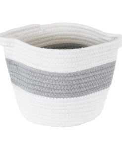Alternative view of GloboStar® Artificial Garden KEFALONIA 20321 Διακοσμητικό Πλεκτό Καλάθι - Κασπώ Γλάστρα - Flower Pot Γκρι με Λευκό Φ20cm x Υ20cm