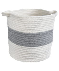 GloboStar® GloboStar® Artificial Garden KEFALONIA 20322 Διακοσμητικό Πλεκτό Καλάθι - Κασπώ Γλάστρα - Flower Pot Λευκό με Γκρι Φ25 x Υ25cm