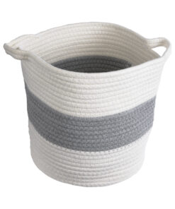 Alternative view of GloboStar® Artificial Garden KEFALONIA 20322 Διακοσμητικό Πλεκτό Καλάθι - Κασπώ Γλάστρα - Flower Pot Λευκό με Γκρι Φ25 x Υ25cm