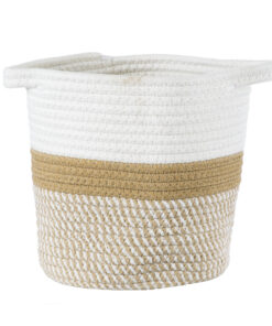 GloboStar® GloboStar® Artificial Garden ITHAKI 20323 Διακοσμητικό Πλεκτό Καλάθι - Κασπώ Γλάστρα - Flower Pot Καφέ με Λευκό Φ20cm x Υ20cm