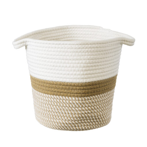 GloboStar® GloboStar® Artificial Garden ITHAKI 20324 Διακοσμητικό Πλεκτό Καλάθι - Κασπώ Γλάστρα - Flower Pot Καφέ με Λευκό Φ25cm x Υ25cm