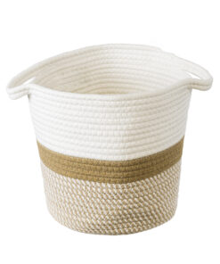 Alternative view of GloboStar® Artificial Garden ITHAKI 20324 Διακοσμητικό Πλεκτό Καλάθι - Κασπώ Γλάστρα - Flower Pot Καφέ με Λευκό Φ25cm x Υ25cm