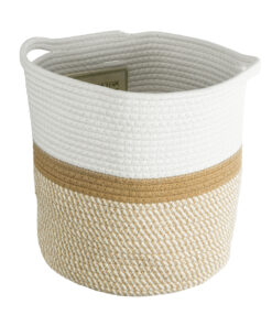 Alternative view of GloboStar® Artificial Garden ITHAKI 20325 Διακοσμητικό Πλεκτό Καλάθι - Κασπώ Γλάστρα - Flower Pot Μπεζ με Λευκό Φ30 x Υ30cm