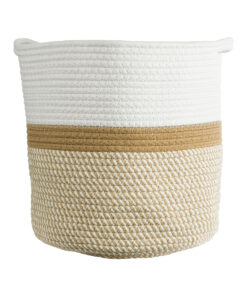 GloboStar® Artificial Garden ITHAKI 20325 Διακοσμητικό Πλεκτό Καλάθι - Κασπώ Γλάστρα - Flower Pot Μπεζ με Λευκό Φ30 x Υ30cm 12 20325 4
