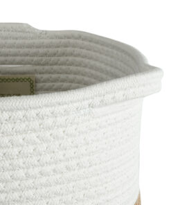 GloboStar® Artificial Garden ITHAKI 20325 Διακοσμητικό Πλεκτό Καλάθι - Κασπώ Γλάστρα - Flower Pot Μπεζ με Λευκό Φ30 x Υ30cm 13 20325 5