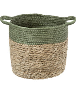 GloboStar® GloboStar® Artificial Garden SERIFOS 20326 Διακοσμητικό Πλεκτό Καλάθι - Κασπώ Γλάστρα - Flower Pot Μπεζ με Κυπαρισσί Φ25cm x Υ22cm