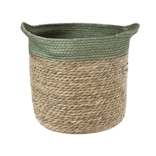 GloboStar® GloboStar® Artificial Garden SERIFOS 20327 Διακοσμητικό Πλεκτό Καλάθι - Κασπώ Γλάστρα - Flower Pot Μπεζ με Κυπαρισσί Φ26cm x Υ27cm