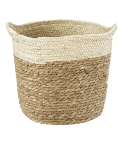 GloboStar® GloboStar® Artificial Garden KALYMNOS 20330 Διακοσμητικό Πλεκτό Καλάθι - Κασπώ Γλάστρα - Flower Pot Μπεζ με Καφέ Φ26cm x Υ27cm