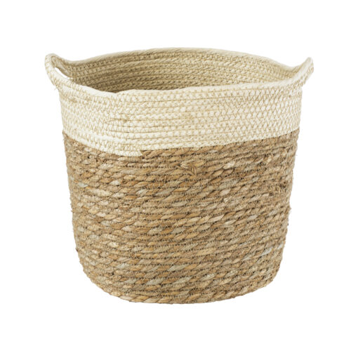 GloboStar® GloboStar® Artificial Garden KALYMNOS 20330 Διακοσμητικό Πλεκτό Καλάθι - Κασπώ Γλάστρα - Flower Pot Μπεζ με Καφέ Φ26cm x Υ27cm