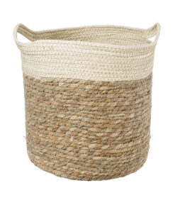 GloboStar® GloboStar® Artificial Garden KALYMNOS 20331 Διακοσμητικό Πλεκτό Καλάθι - Κασπώ Γλάστρα - Flower Pot Μπεζ με Καφέ Φ32cm x Υ28cm