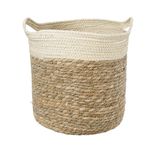 GloboStar® GloboStar® Artificial Garden KALYMNOS 20331 Διακοσμητικό Πλεκτό Καλάθι - Κασπώ Γλάστρα - Flower Pot Μπεζ με Καφέ Φ32cm x Υ28cm
