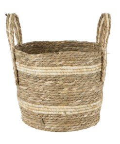 GloboStar® GloboStar® Artificial Garden NAXOS 20333 Διακοσμητικό Πλεκτό Καλάθι - Κασπώ Γλάστρα - Flower Pot Μπεζ με Καφέ Φ30cm x Υ26cm