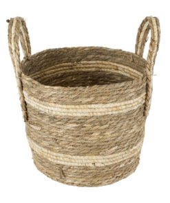 Alternative view of GloboStar® Artificial Garden NAXOS 20333 Διακοσμητικό Πλεκτό Καλάθι - Κασπώ Γλάστρα - Flower Pot Μπεζ με Καφέ Φ30cm x Υ26cm