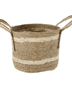 GloboStar® GloboStar® Artificial Garden NAXOS 20334 Διακοσμητικό Πλεκτό Καλάθι - Κασπώ Γλάστρα - Flower Pot Μπεζ με Καφέ Φ35cm x Υ30cm