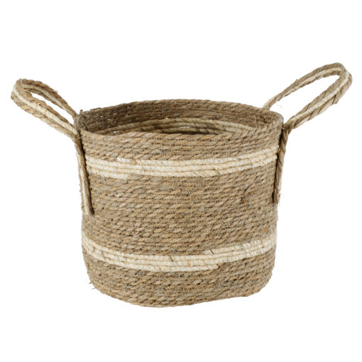 GloboStar® GloboStar® Artificial Garden NAXOS 20334 Διακοσμητικό Πλεκτό Καλάθι - Κασπώ Γλάστρα - Flower Pot Μπεζ με Καφέ Φ35cm x Υ30cm