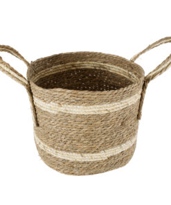 Alternative view of GloboStar® Artificial Garden NAXOS 20334 Διακοσμητικό Πλεκτό Καλάθι - Κασπώ Γλάστρα - Flower Pot Μπεζ με Καφέ Φ35cm x Υ30cm