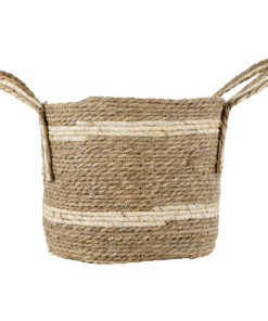 GloboStar® Artificial Garden NAXOS 20334 Διακοσμητικό Πλεκτό Καλάθι - Κασπώ Γλάστρα - Flower Pot Μπεζ με Καφέ Φ35cm x Υ30cm 13 20334 4