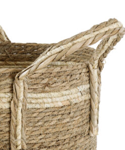 GloboStar® Artificial Garden NAXOS 20334 Διακοσμητικό Πλεκτό Καλάθι - Κασπώ Γλάστρα - Flower Pot Μπεζ με Καφέ Φ35cm x Υ30cm 14 20334 5