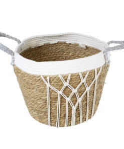GloboStar® Artificial Garden SARDINIA 20335 ΣΕΤ 3 Διακοσμητικά Πλεκτά Καλάθια - Κασπώ Γλάστρες - Flower Pots Μπεζ με Μακραμέ A:Φ25cm x Υ20cm B:Φ30cm x Υ27cm C:Φ35cm x Υ30cm 32 20335 10