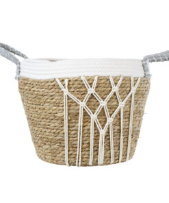 GloboStar® Artificial Garden SARDINIA 20335 ΣΕΤ 3 Διακοσμητικά Πλεκτά Καλάθια - Κασπώ Γλάστρες - Flower Pots Μπεζ με Μακραμέ A:Φ25cm x Υ20cm B:Φ30cm x Υ27cm C:Φ35cm x Υ30cm 33 20335 11