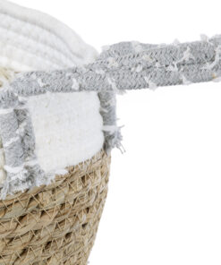 GloboStar® Artificial Garden SARDINIA 20335 ΣΕΤ 3 Διακοσμητικά Πλεκτά Καλάθια - Κασπώ Γλάστρες - Flower Pots Μπεζ με Μακραμέ A:Φ25cm x Υ20cm B:Φ30cm x Υ27cm C:Φ35cm x Υ30cm 34 20335 12