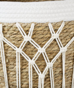 GloboStar® Artificial Garden SARDINIA 20335 ΣΕΤ 3 Διακοσμητικά Πλεκτά Καλάθια - Κασπώ Γλάστρες - Flower Pots Μπεζ με Μακραμέ A:Φ25cm x Υ20cm B:Φ30cm x Υ27cm C:Φ35cm x Υ30cm 35 20335 13