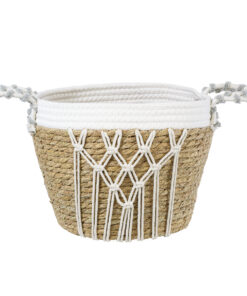 GloboStar® Artificial Garden SARDINIA 20335 ΣΕΤ 3 Διακοσμητικά Πλεκτά Καλάθια - Κασπώ Γλάστρες - Flower Pots Μπεζ με Μακραμέ A:Φ25cm x Υ20cm B:Φ30cm x Υ27cm C:Φ35cm x Υ30cm 36 20335 14