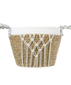 GloboStar® Artificial Garden SARDINIA 20335 ΣΕΤ 3 Διακοσμητικά Πλεκτά Καλάθια - Κασπώ Γλάστρες - Flower Pots Μπεζ με Μακραμέ A:Φ25cm x Υ20cm B:Φ30cm x Υ27cm C:Φ35cm x Υ30cm 38 20335 16