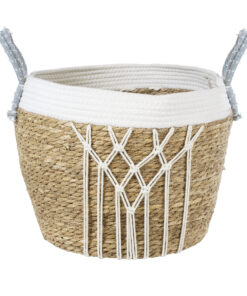 GloboStar® Artificial Garden SARDINIA 20335 ΣΕΤ 3 Διακοσμητικά Πλεκτά Καλάθια - Κασπώ Γλάστρες - Flower Pots Μπεζ με Μακραμέ A:Φ25cm x Υ20cm B:Φ30cm x Υ27cm C:Φ35cm x Υ30cm 26 20335 4