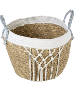 GloboStar® Artificial Garden SARDINIA 20335 ΣΕΤ 3 Διακοσμητικά Πλεκτά Καλάθια - Κασπώ Γλάστρες - Flower Pots Μπεζ με Μακραμέ A:Φ25cm x Υ20cm B:Φ30cm x Υ27cm C:Φ35cm x Υ30cm 27 20335 5