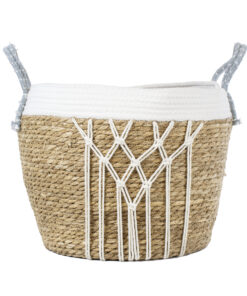 GloboStar® Artificial Garden SARDINIA 20335 ΣΕΤ 3 Διακοσμητικά Πλεκτά Καλάθια - Κασπώ Γλάστρες - Flower Pots Μπεζ με Μακραμέ A:Φ25cm x Υ20cm B:Φ30cm x Υ27cm C:Φ35cm x Υ30cm 28 20335 6