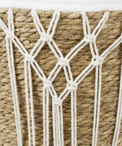 GloboStar® Artificial Garden SARDINIA 20335 ΣΕΤ 3 Διακοσμητικά Πλεκτά Καλάθια - Κασπώ Γλάστρες - Flower Pots Μπεζ με Μακραμέ A:Φ25cm x Υ20cm B:Φ30cm x Υ27cm C:Φ35cm x Υ30cm 30 20335 8