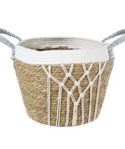 GloboStar® Artificial Garden SARDINIA 20335 ΣΕΤ 3 Διακοσμητικά Πλεκτά Καλάθια - Κασπώ Γλάστρες - Flower Pots Μπεζ με Μακραμέ A:Φ25cm x Υ20cm B:Φ30cm x Υ27cm C:Φ35cm x Υ30cm 31 20335 9