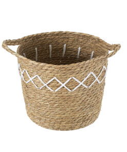 GloboStar® Artificial Garden ZAKYNTHOS 20336 ΣΕΤ 3 Διακοσμητικά Πλεκτά Καλάθια - Κασπώ Γλάστρες - Flower Pots Μπεζ με Μακραμέ A:Φ24cm x Υ20cm B:Φ28cm x Υ24cm C:Φ32cm x Υ28cm 32 20336 10