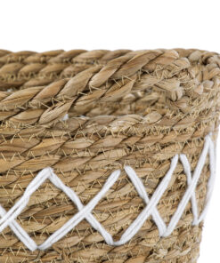 GloboStar® Artificial Garden ZAKYNTHOS 20336 ΣΕΤ 3 Διακοσμητικά Πλεκτά Καλάθια - Κασπώ Γλάστρες - Flower Pots Μπεζ με Μακραμέ A:Φ24cm x Υ20cm B:Φ28cm x Υ24cm C:Φ32cm x Υ28cm 34 20336 12