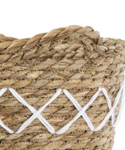 GloboStar® Artificial Garden ZAKYNTHOS 20336 ΣΕΤ 3 Διακοσμητικά Πλεκτά Καλάθια - Κασπώ Γλάστρες - Flower Pots Μπεζ με Μακραμέ A:Φ24cm x Υ20cm B:Φ28cm x Υ24cm C:Φ32cm x Υ28cm 39 20336 17